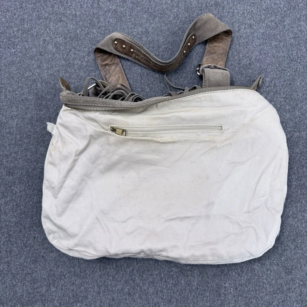 GAP 100% Cow Suede Fringe Hobo Shoulder Bag Boho Western Taupe - Picture 9 of 13